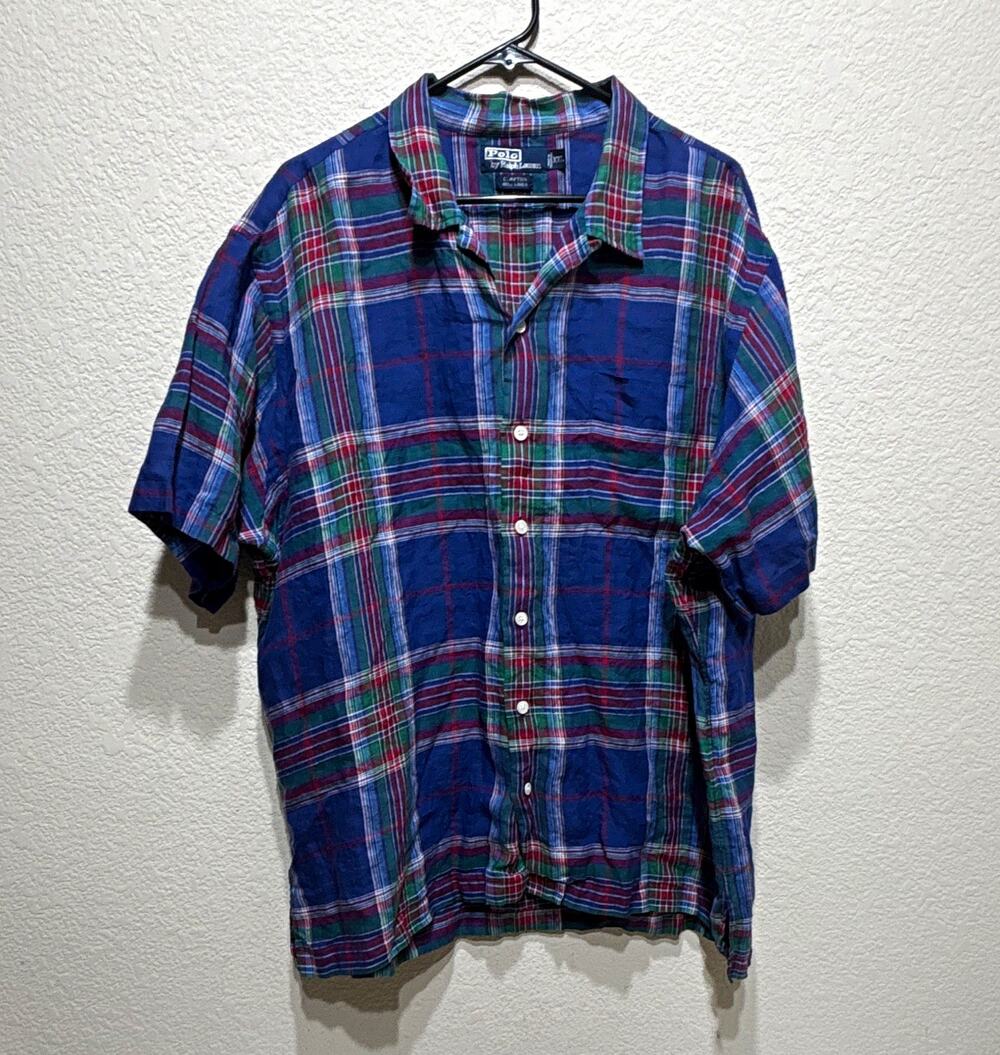 Polo Ralph Lauren Clayton Linen Plaid Short Sleeve Button-Up Shirt 2XL